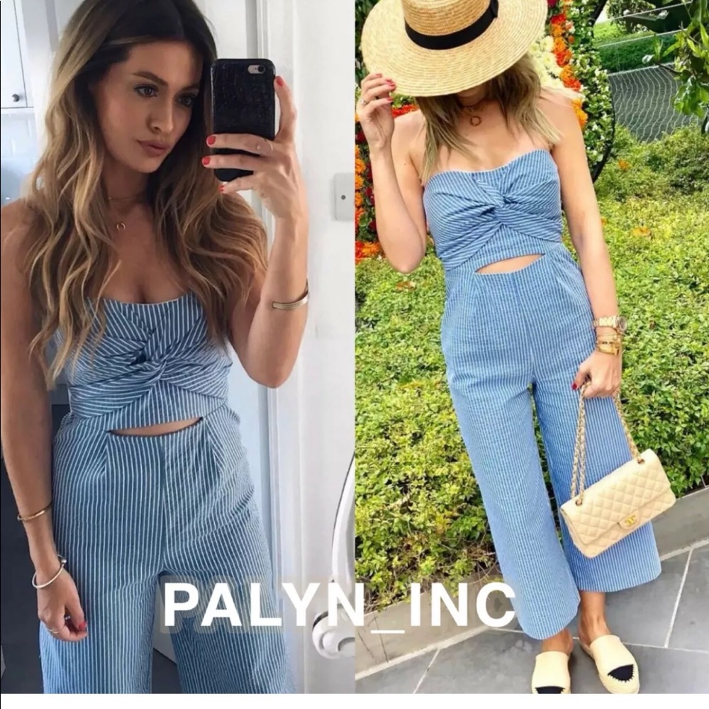 ZARA SEERSUCKER CULOTTE JUMPSUIT WHITE /NAVY